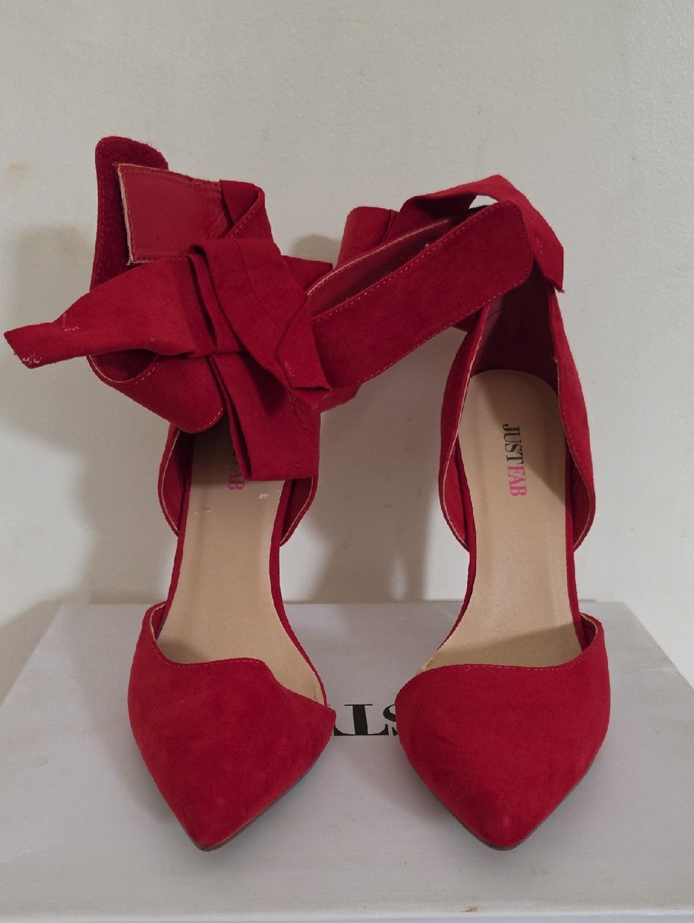 JustFab Red Suede Pointed Toe Ankle Tie Pumps